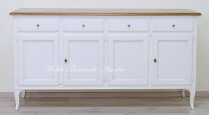 Credenza in legno massiccio con finitura colore bianco e top in legno di noce lunghezza 2 metri